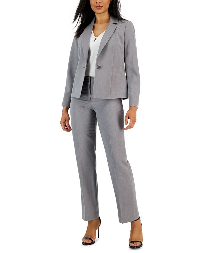 Le Suit Herringbone Single Button Blazer & Straight Leg, Mid-Rise Pantsuit,  Regular and Petite Sizes - Macy's