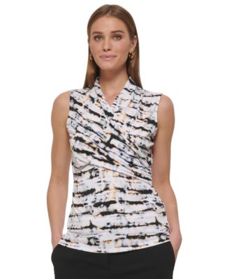DKNY - Women's Abstract-Print V-Neck Sleeveless Shell Top