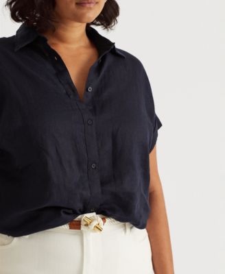 Plus Size Linen Dolman Sleeve Top 