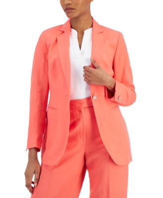 Anne Klein Women's Linen-Blend One-Button Blazer - Macy's