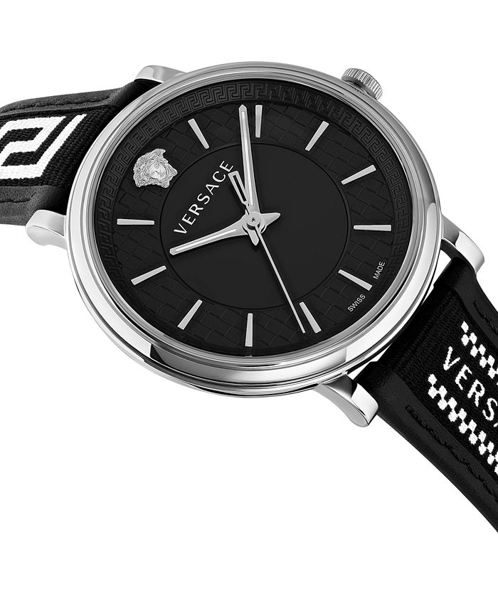 Versace Men's Swiss VCircle Black Leather Strap Watch 42mm Macy's