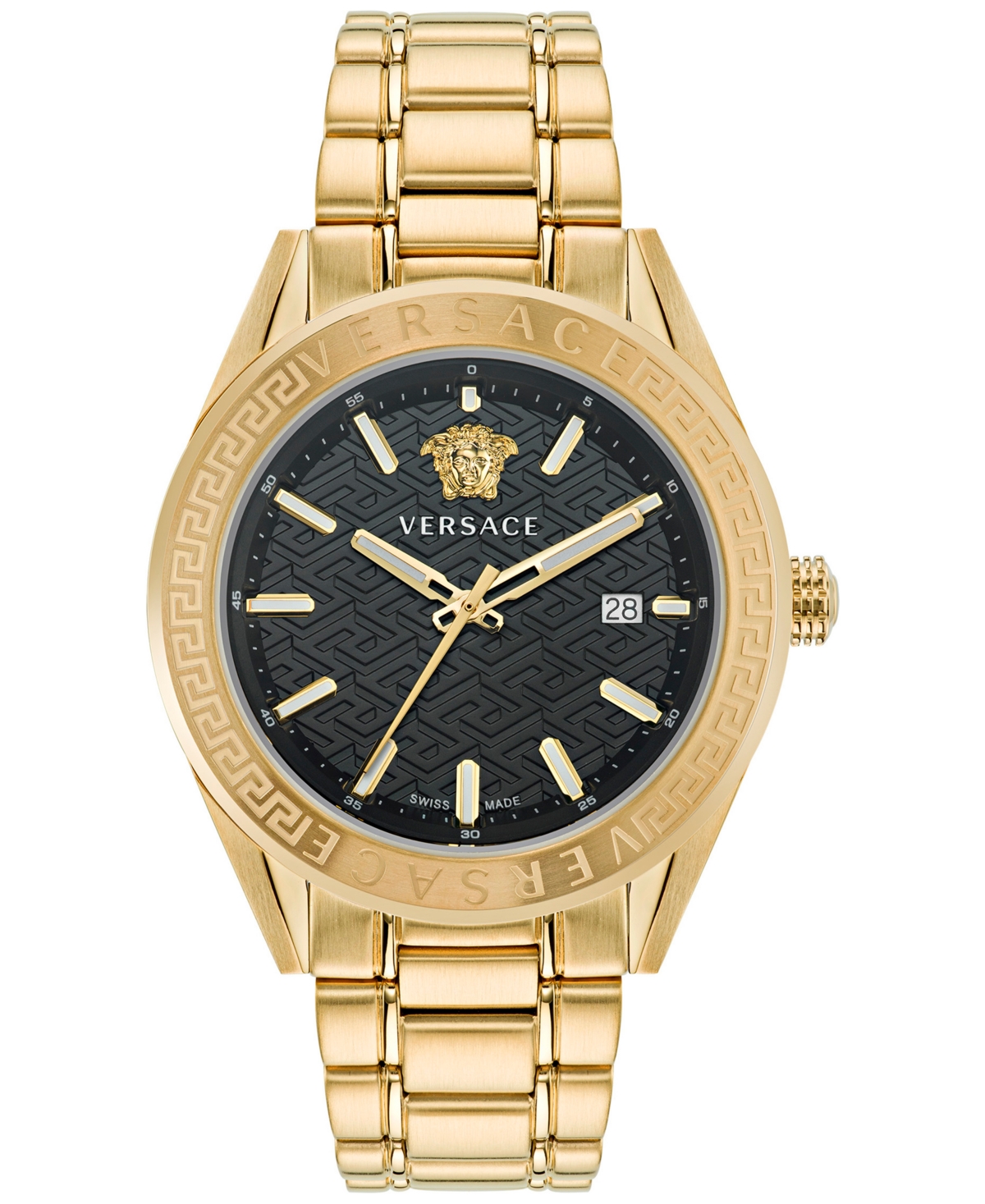 Shop Versace Men's Swiss V-code Gold Ion Plated Bracelet Watch 42mm In Ip Yellow Gold