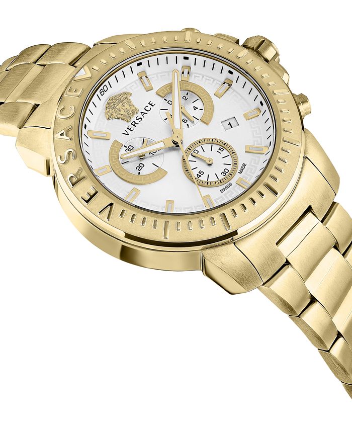 Versace Men's Swiss Chronograph Greca Gold Ion Plated Bracelet Watch