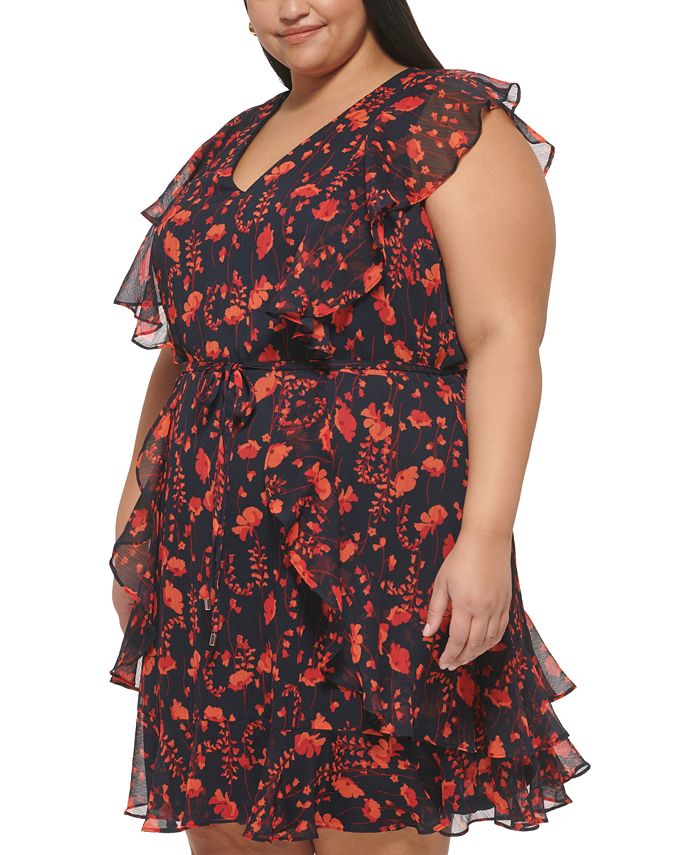 Tommy Hilfiger Women's Plus Size Printed Chiffon Top Pink Size 3X