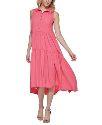 Tommy Hilfiger - Women's Point Collar Sleeveless Tiered Swing Midi Dress