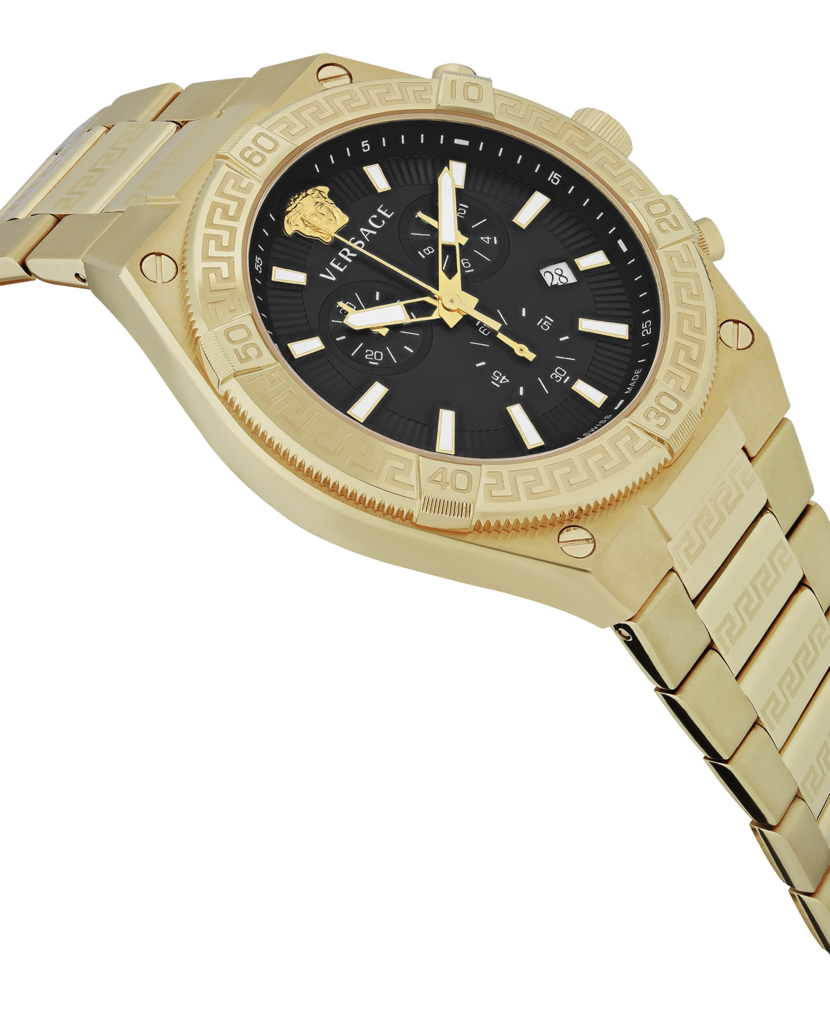 Shop Versace Men's Swiss Chronograph V-sporty Greca Gold Ion Plated Bracelet Watch 46mm In Ip Yellow Gold