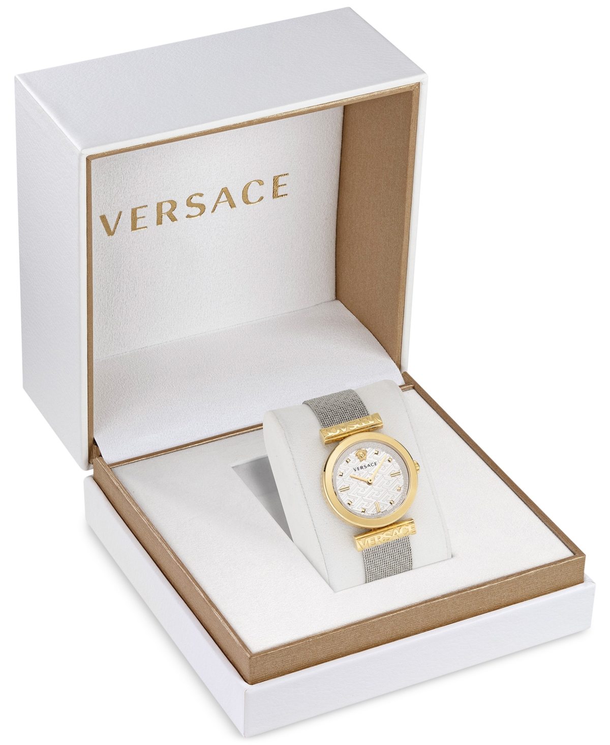 Shop Versace Women's Swiss Regalia Stainless Steel Mesh Bracelet Watch 34mm In Two Tone