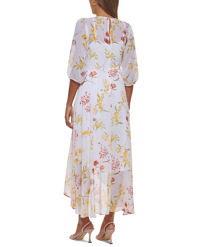 Calvin Klein Women's Floral-Print Chiffon High-Low Maxi Dress - Macy's