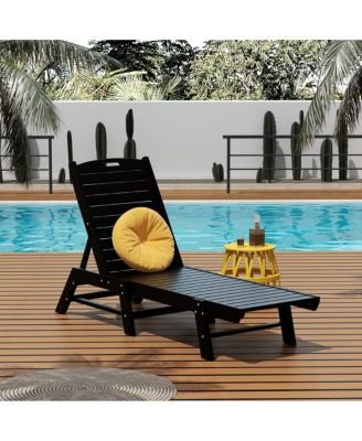 Poly Reclining Outdoor Patio Chaise Lounge Chair Adjustable