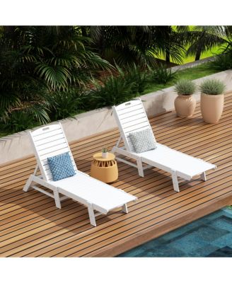 Poly Reclining Outdoor Patio Chaise Lounge Chair Adjustable (Set of 2)