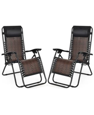 2PCS Patio Rattan Zero Gravity Lounge Chair Folding Recliner Headrest