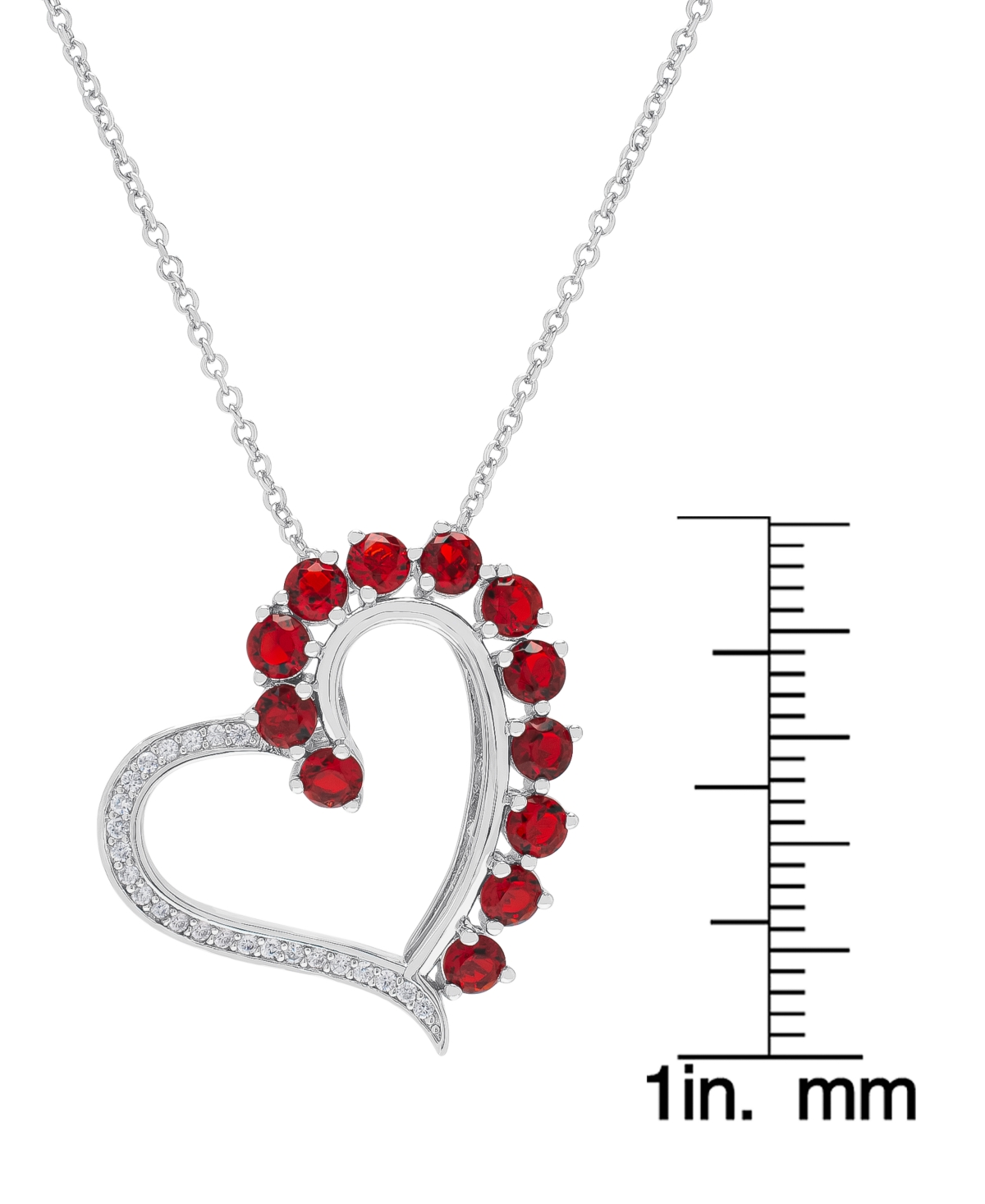 Macy'sPlated Brass Simulated Ruby and Cubic Zirconia Heart Pendant Necklace - Silver