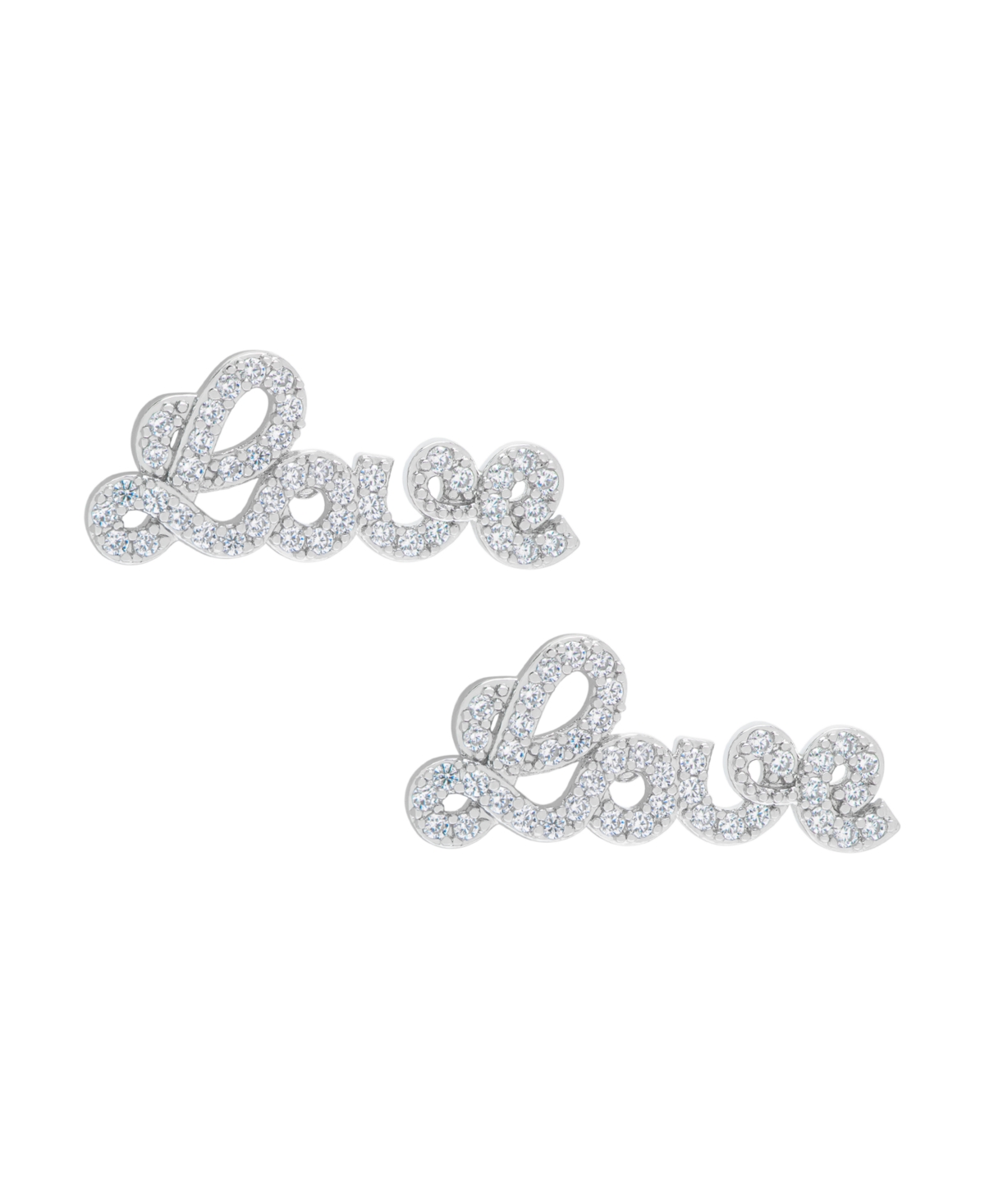 Macy's Silver Plated Brass Cubic Zirconia Script Love Stud Earrings In Silver