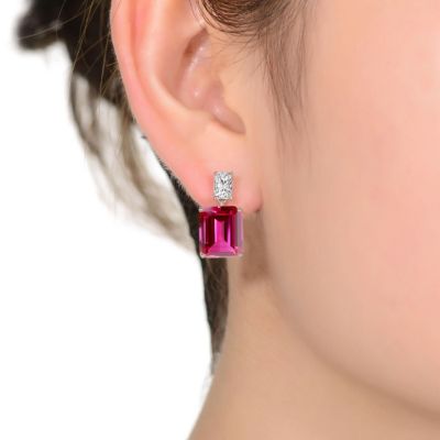 Women's White Gold Plated Colored Cubic Zirconia Stud Earrings