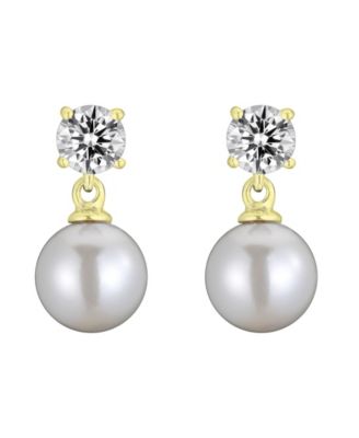 Elegant Sterling Silver Timeless CZ & Pearl Drop Earrings