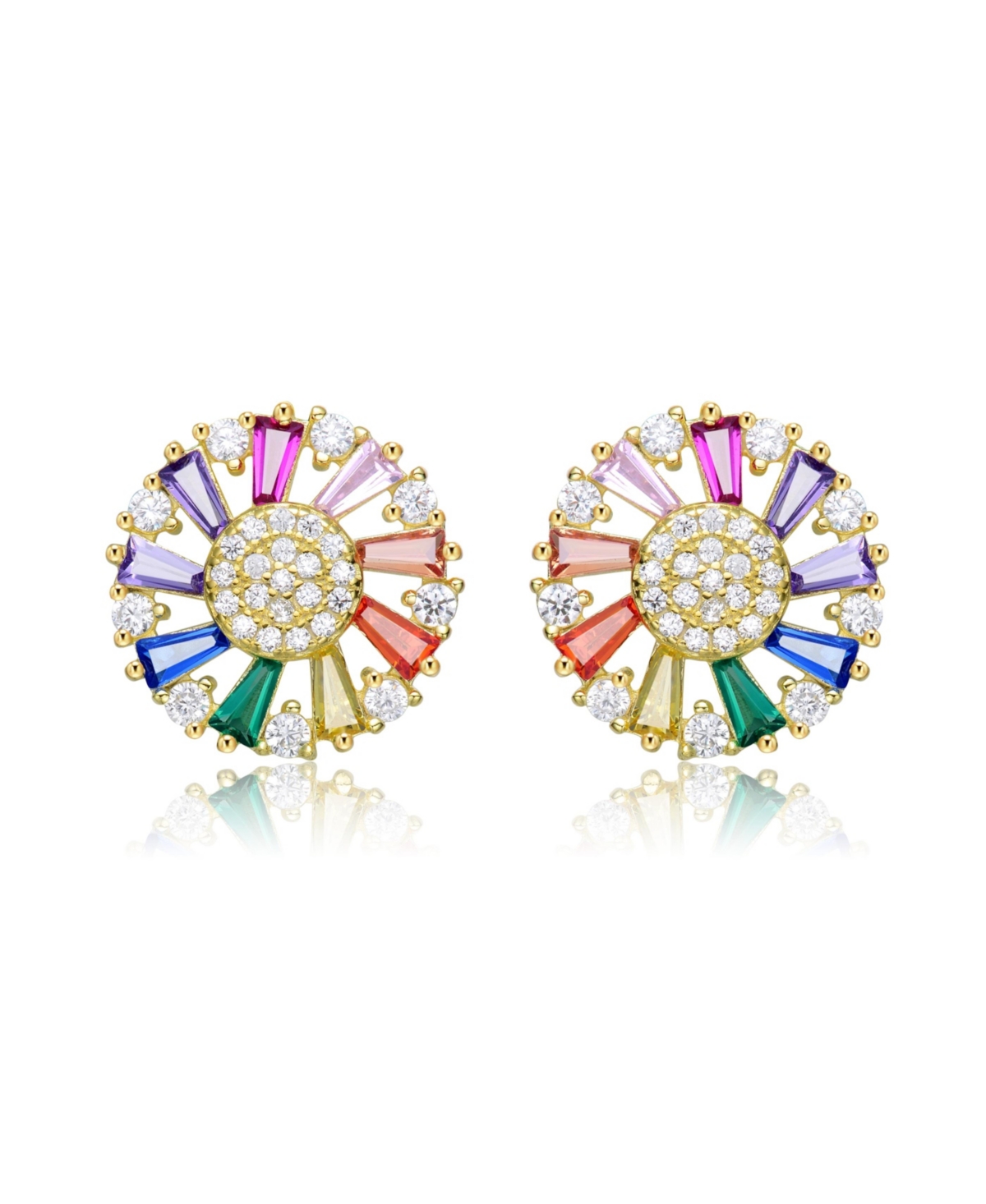 Genevive Sterling Silver 14K Gold Plated, 18K Rose Gold Plated, White Gold Plated Red Baguette and Clear Round Cubic Zirconia Pear Drop Earrings - Ope
