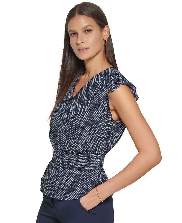 Tommy Hilfiger Women's Polka Dot-Print Peplum-Hem Ruffle Top - Macy's