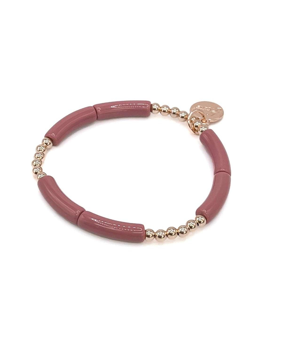 Non-Tarnishing Gold filled, 4mm Gold Ball and Acrylic Stretch Bracelet - Dusty rose