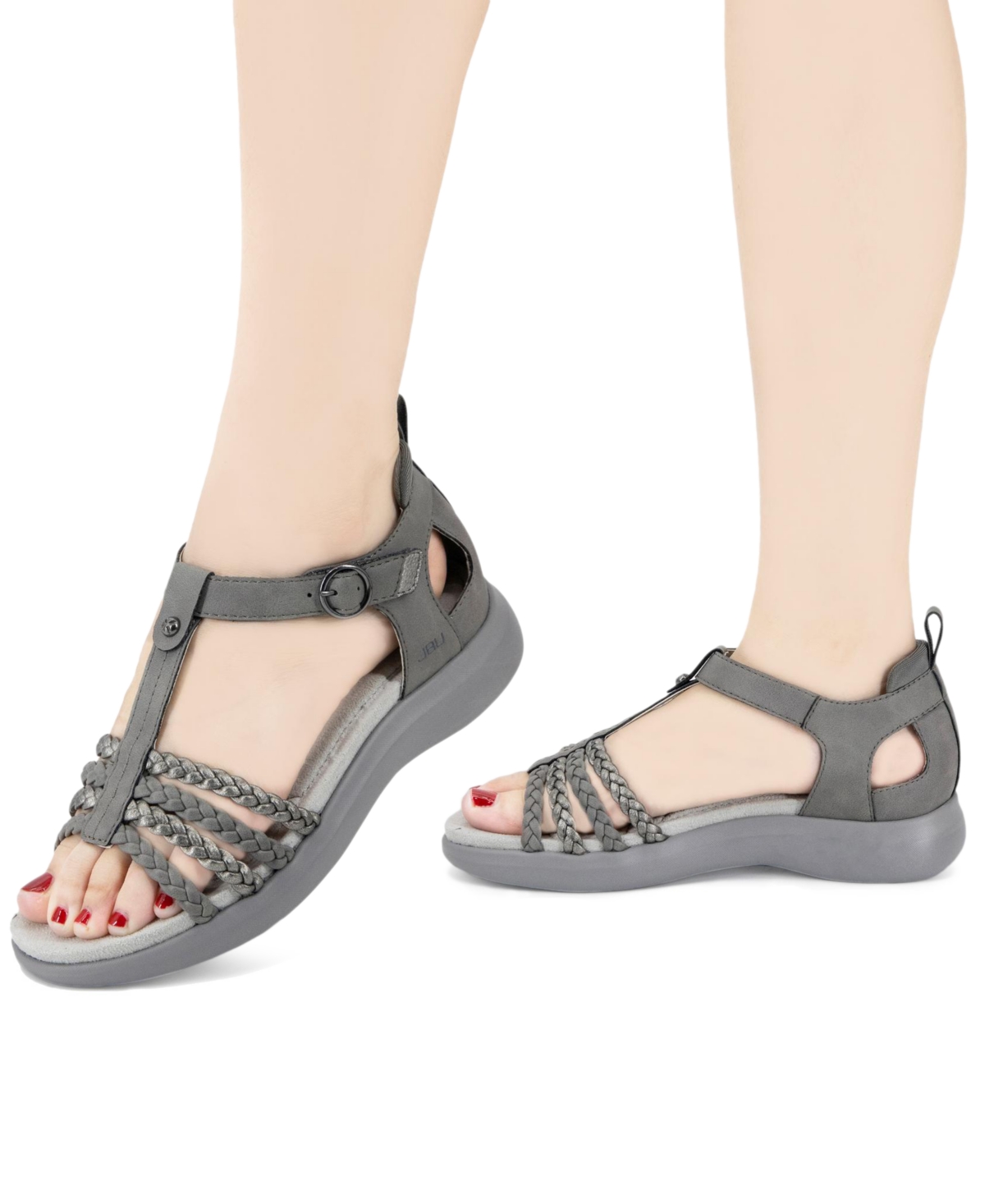 Jbu Women's Prague T-Strap Sport Sandals -gunmetal