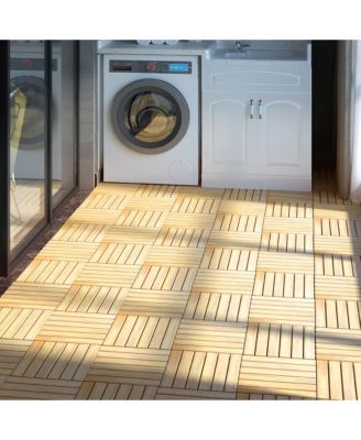 10PCS 12'' x 12'' Acacia Wood Deck Tiles Interlocking