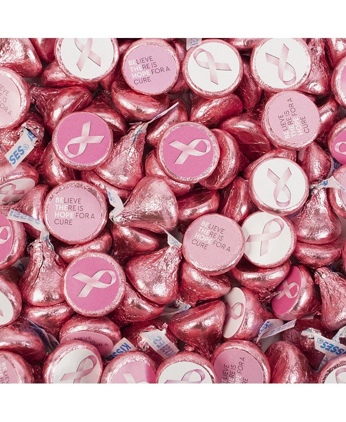 Just Candy 100 Pcs Breast Cancer Awareness Candy Hershey's Kisses Milk Chocolate (1lb, Approx