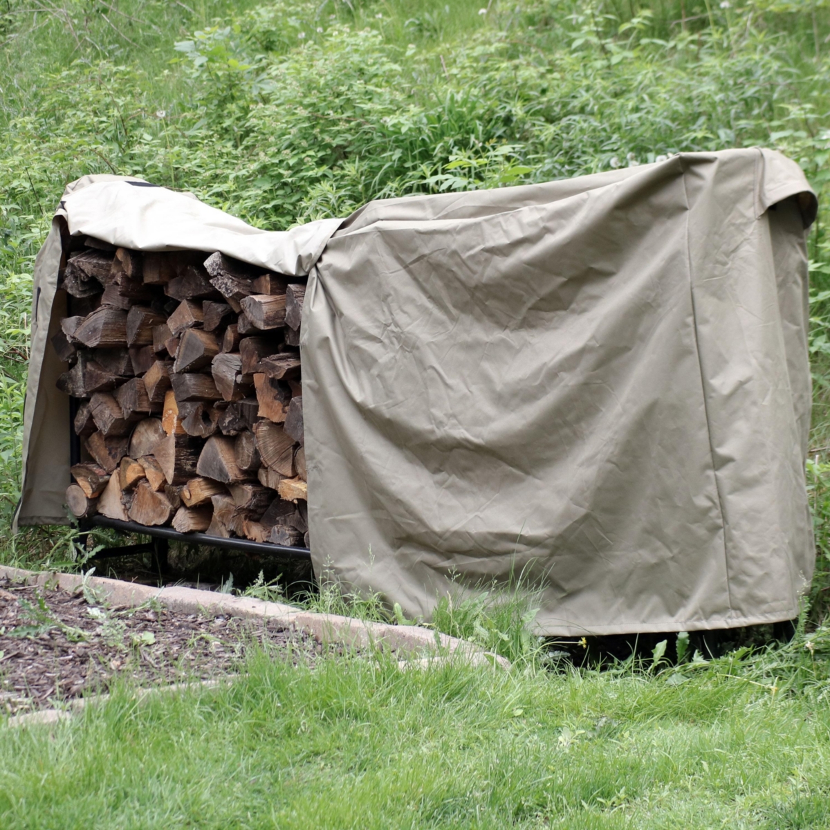 Sunnydaze Decor Weather-Resistant Polyester Firewood Log Rack Cover - Khaki
