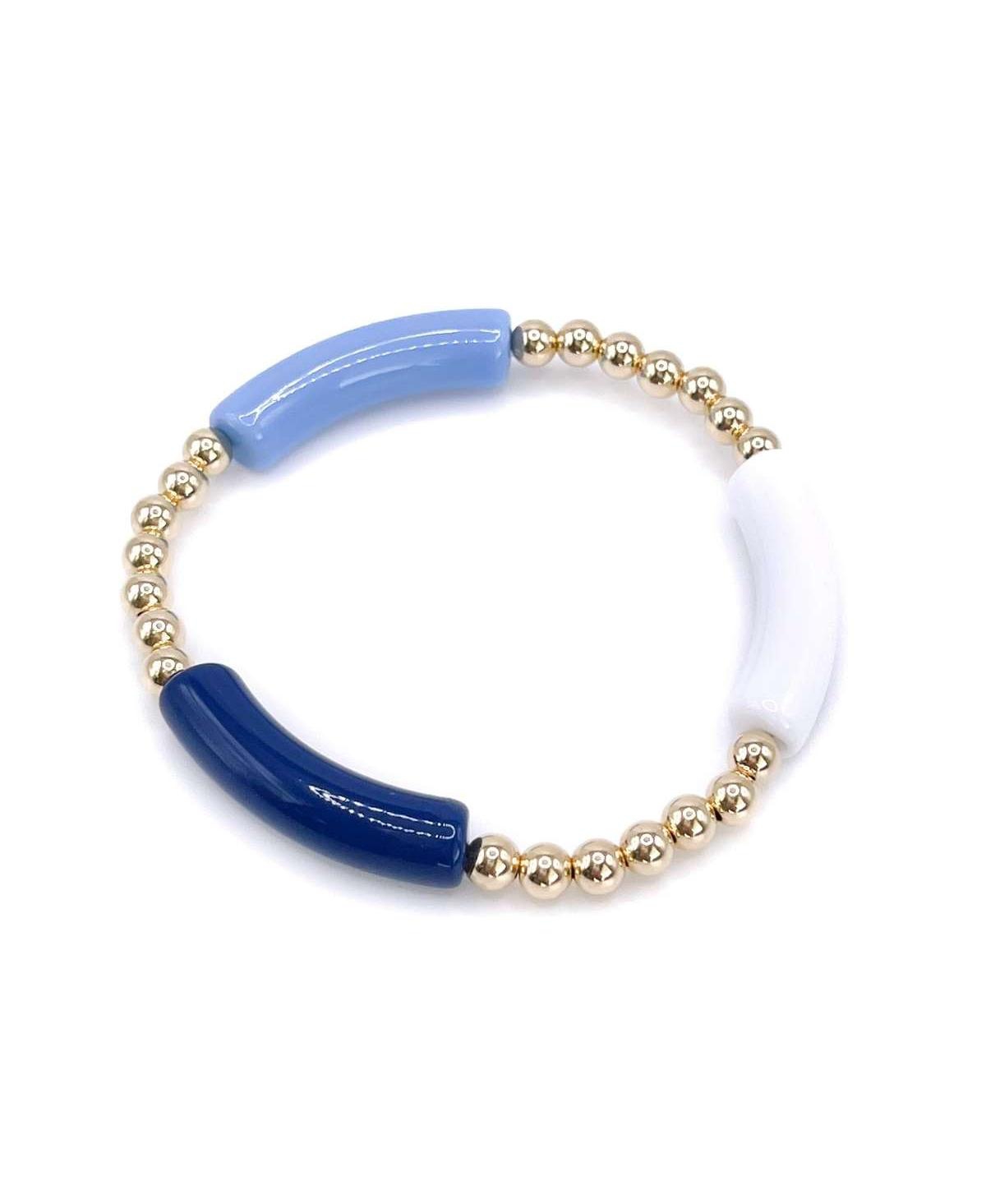 Non-Tarnishing Gold filled, 6mm Gold Ball and Acrylic Stretch Bracelet - Blue