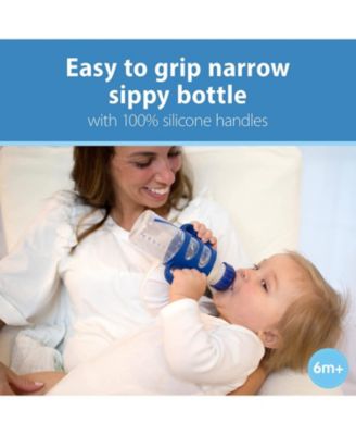 Baby Narrow Sippy Baby Bottle with 100% Silicone Handles, 8oz, Blue