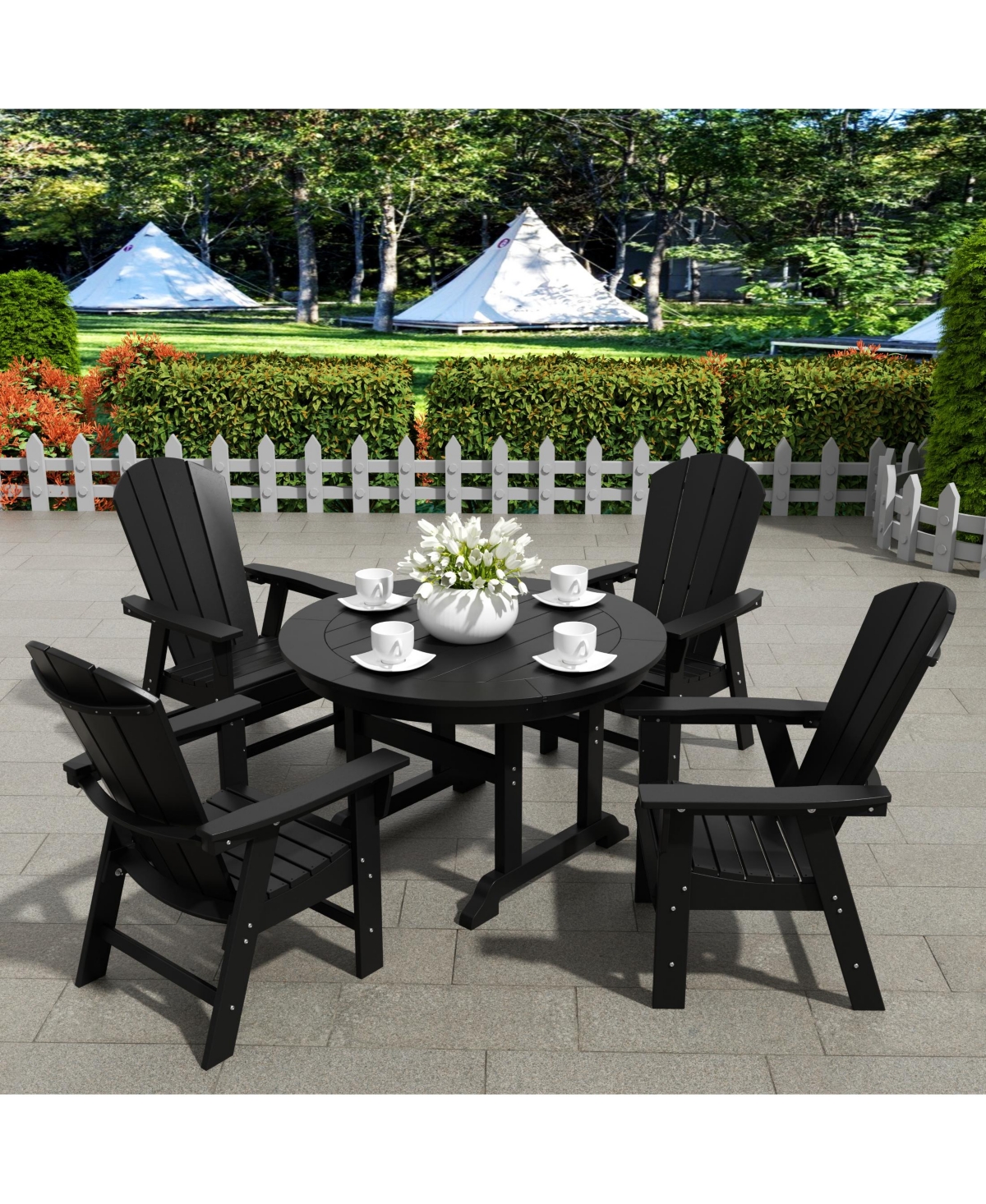 WestinTrends 5 Piece Outdoor Patio Dining Round Table and Curved Back Armchair Set