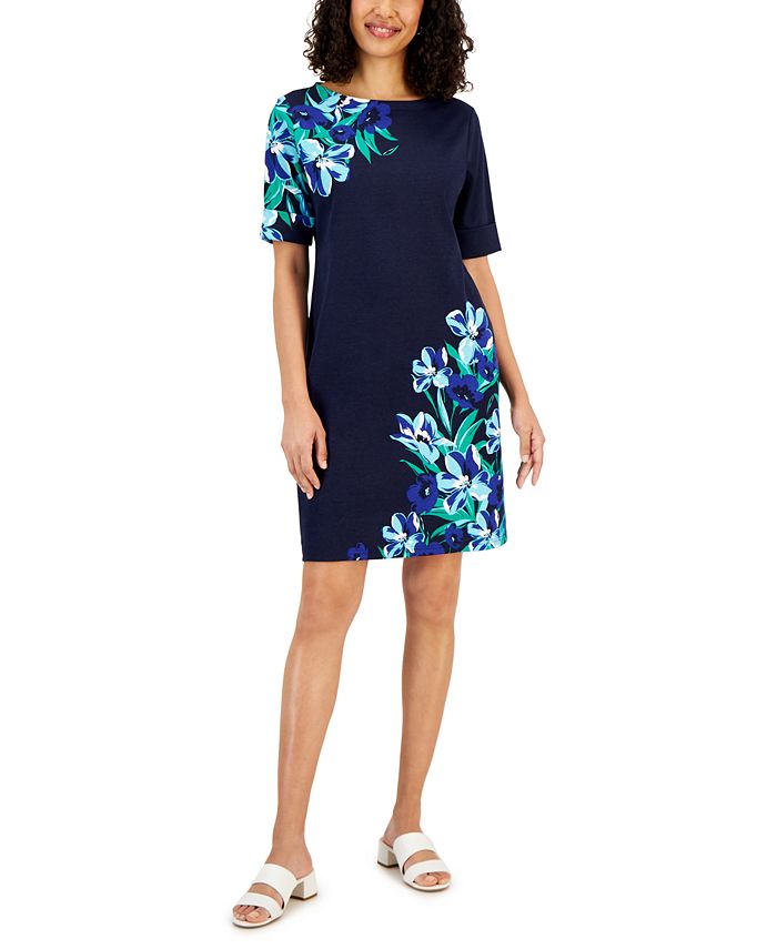 Karen Scott Women's Floral-Print Elbow-Sleeve Dress, Created for Macy's ...