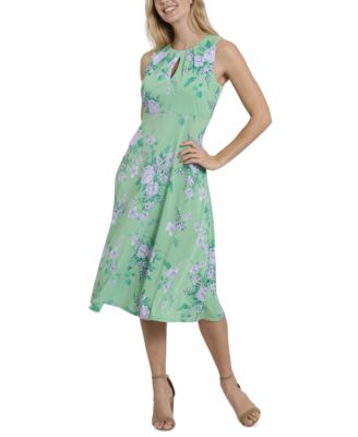 London Times Petite Pleated Keyhole Floral-Print Midi Dress - Macy's