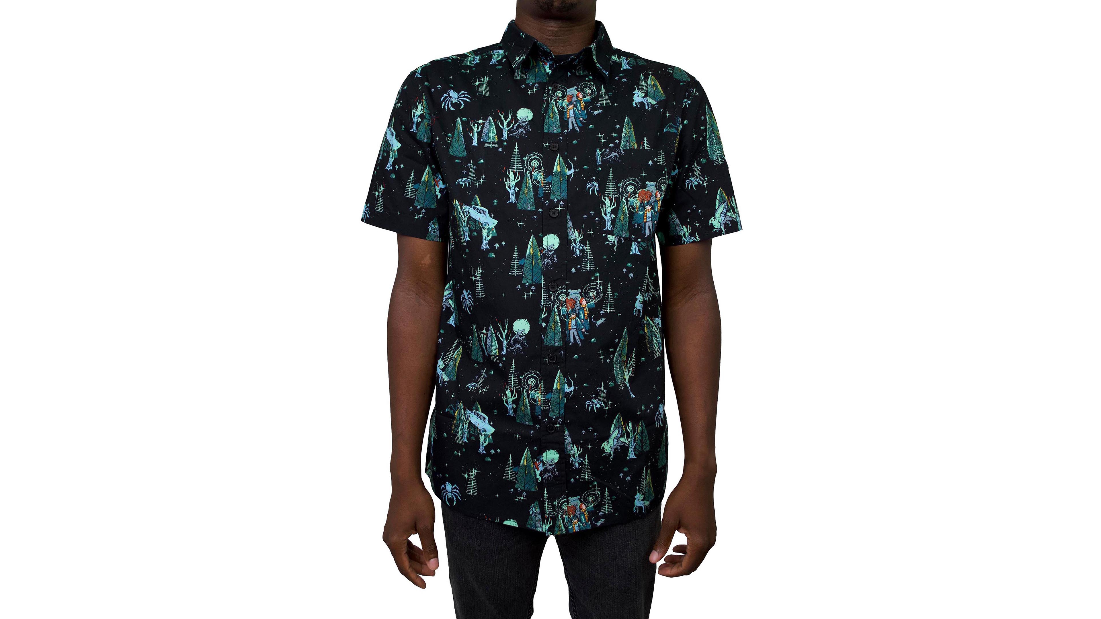 Fifth Sun Men's Forbidden Forest Pattern Short Sleeves Woven Shirt