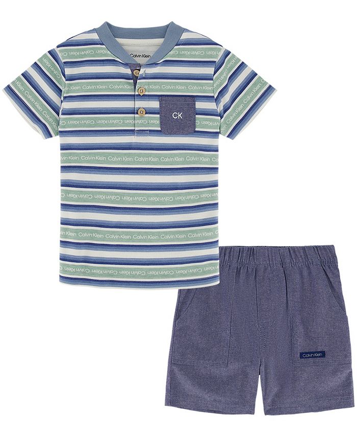 Calvin Klein Baby Boys Henley T Shirt and Chambray Shorts, 2 Piece Set ...