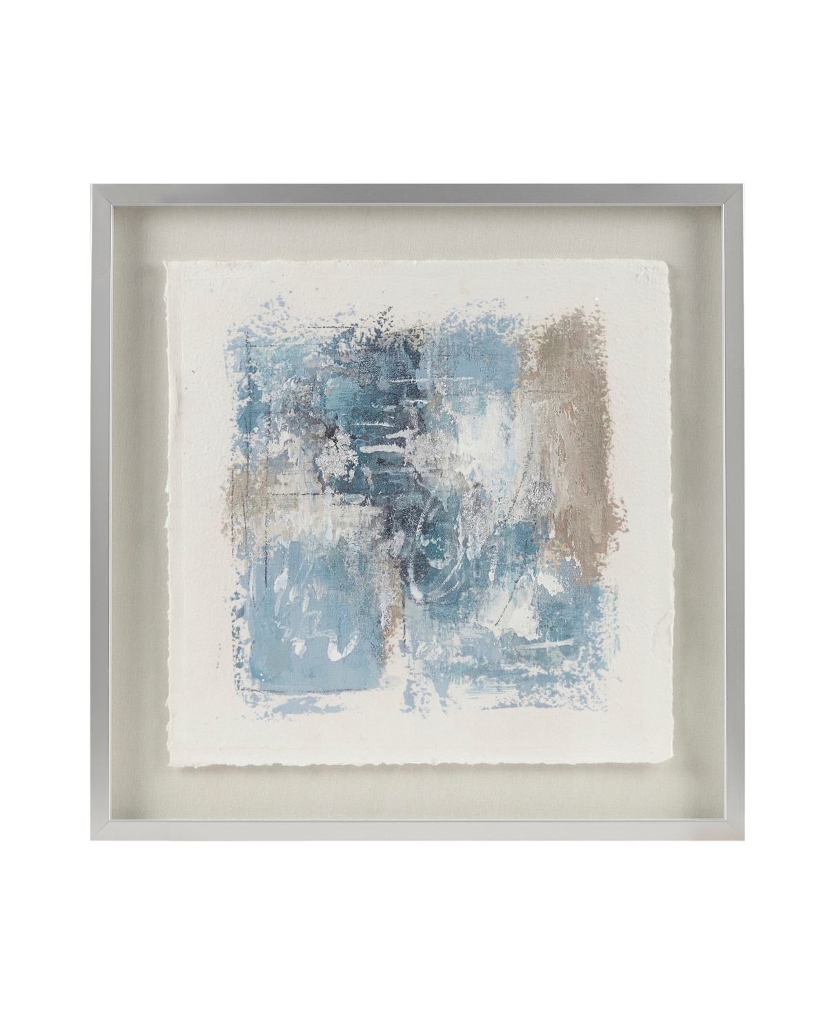 Madison Park Single Piece Ashlar Glass Framed Hand Painted Rice Paper Abstract, 25.5" X 25.5" In Blue