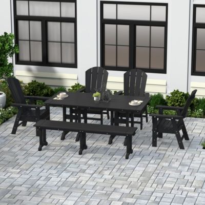 6 Piece Outdoor Patio Dining Table and Armchair Dining Bench Set