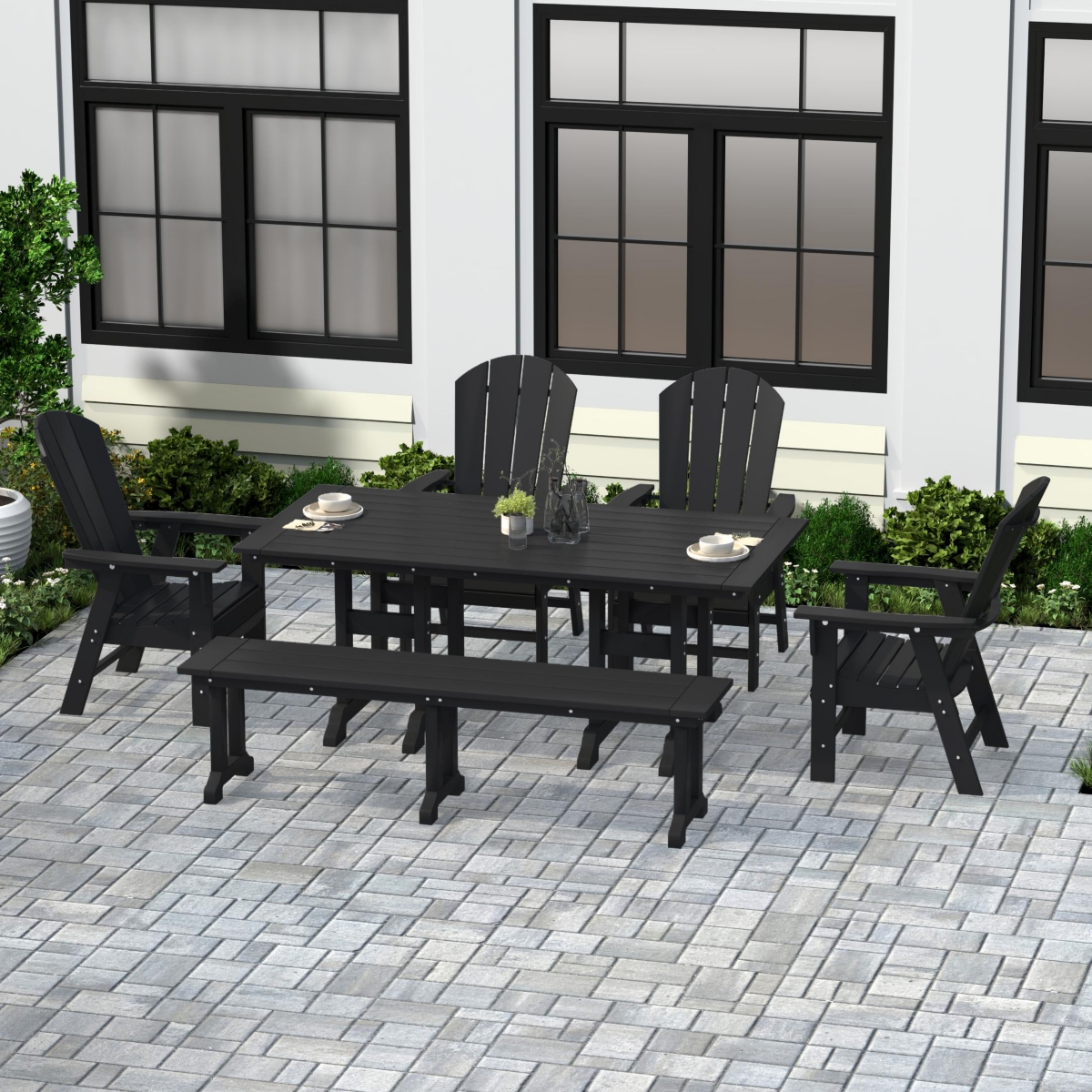 WestinTrends 6 Piece Outdoor Patio Dining Table and Armchair Bench Set