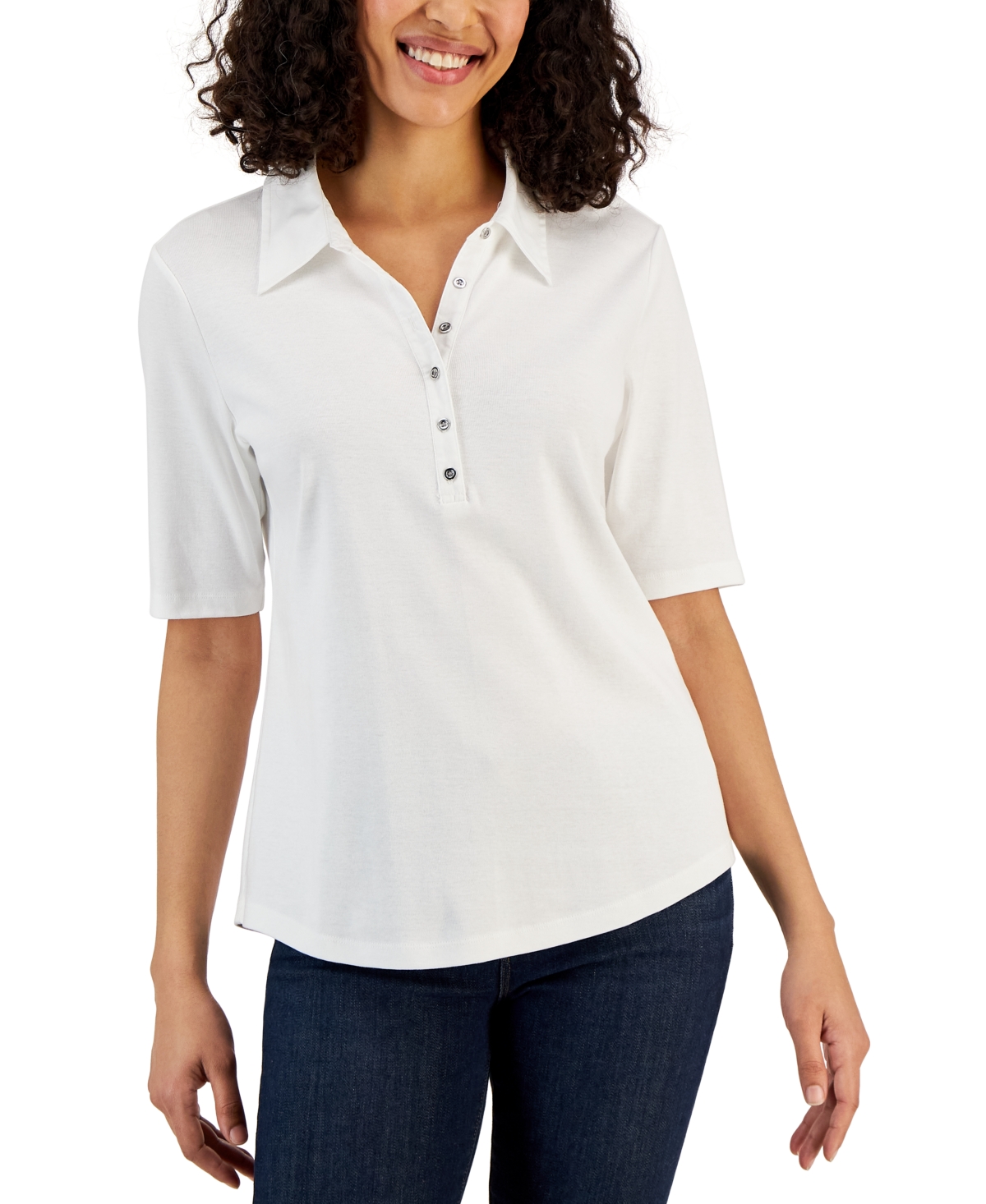 Karen Scott Petite Cotton Elbow-sleeve T-shirt, Created For Macy's