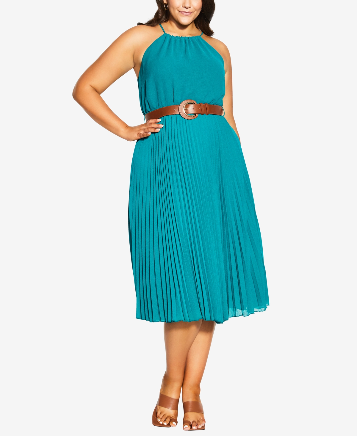 City Chic Trendy Plus Size Halter Pleat Midi Dress In Marine | ModeSens