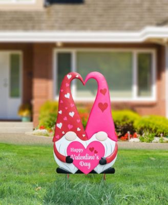 30" H Valentine's Metal Gnome Couple Yard Stake Knock-Down Three Function
