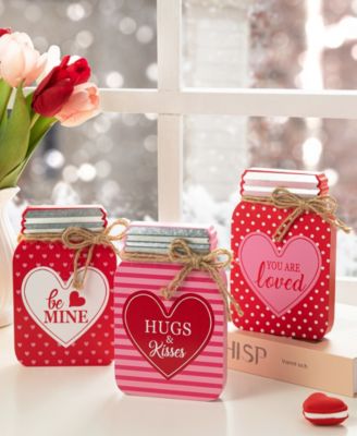 7" H Valentine's Wooden Mason Jar Table Decor Set, 3 Piece