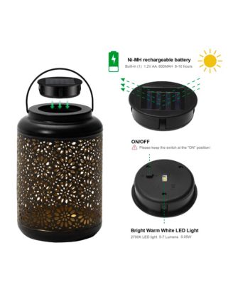 8.75" H Metal Cutout Flower Solar Powered Outdoor Hanging Lantern with LED Light