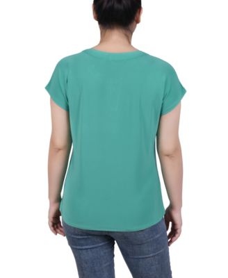 Petite Grommet Neck Knit  Short Extended Sleeve Top