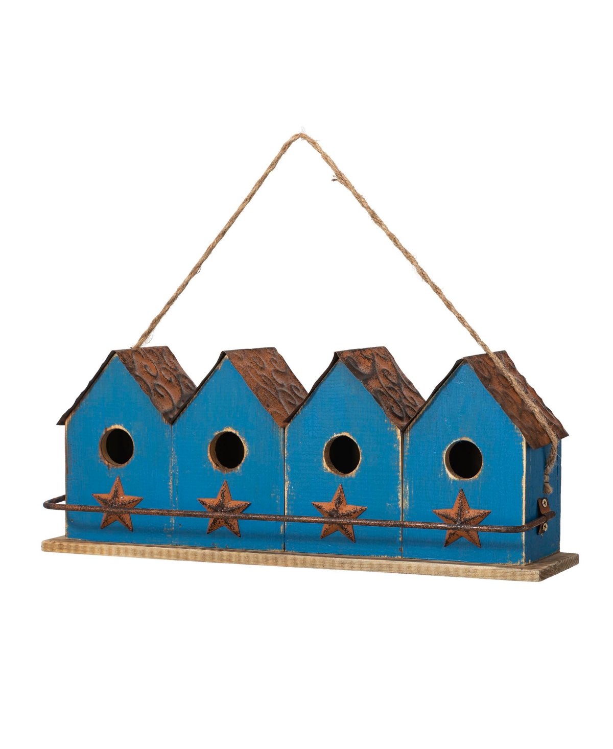 17'' L Retro-Like Distressed Solid Wood Birdhouse with Perch - Blue