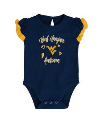 Girls Newborn and Infant Navy, Gold West Virginia Mountaineers Too Much Love Two-Piece Bodysuit Set