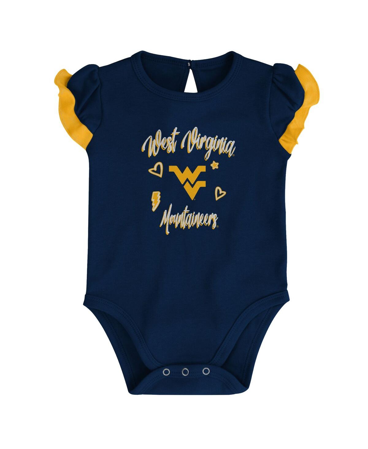 Shop Outerstuff Girls Newborn And Infant Navy, Gold West Virginia Mountaineers Too Much Love Two-piece Bodysuit Set In Navy,gold