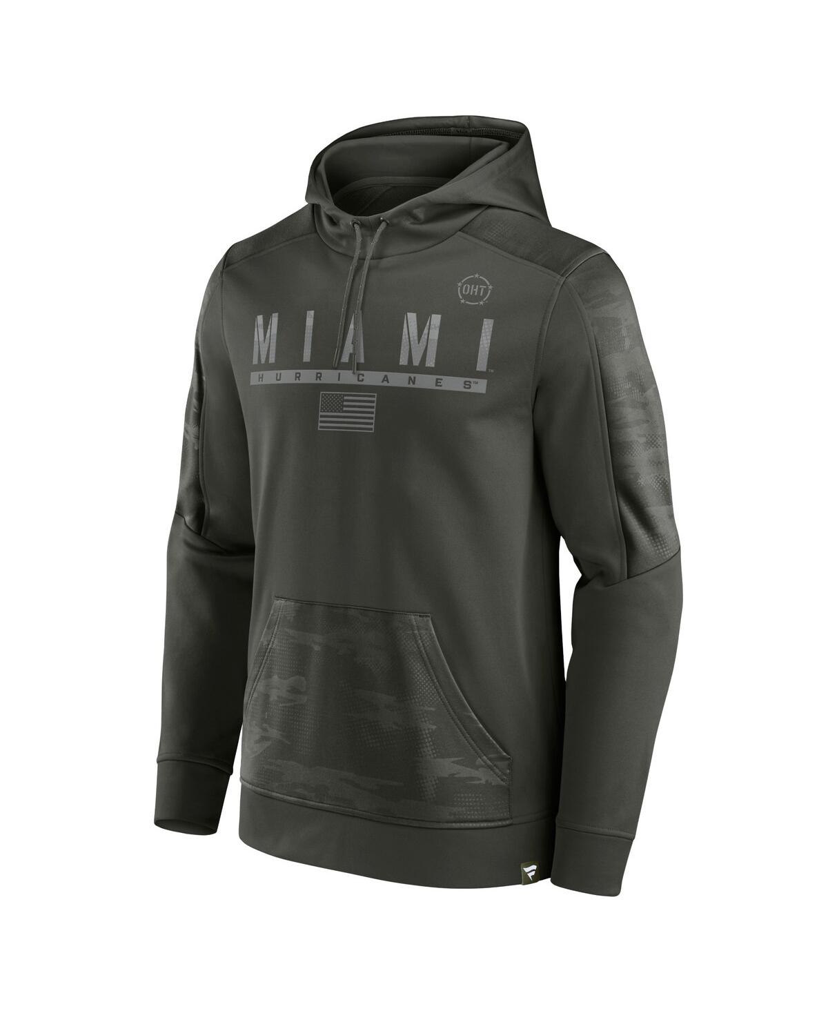 Shop Fanatics Men's  Olive Miami Hurricanes Oht Military-inspired Appreciation Guardian Pullover Hoodie