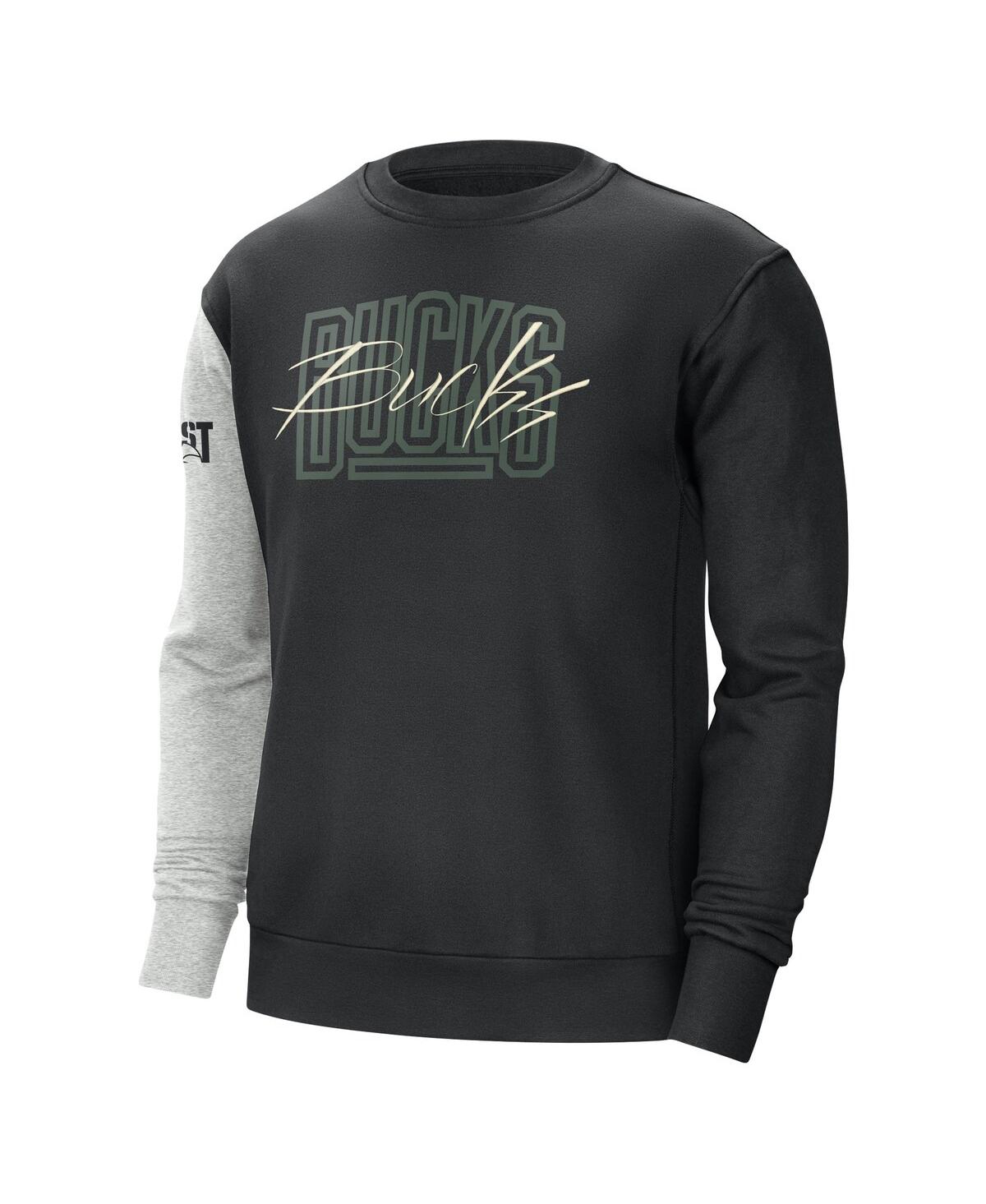 Shop Nike Men's  Black, Heather Gray Milwaukee Bucks Courtside Versus Force & Flight Pullover Sweatshirt In Black,heather Gray
