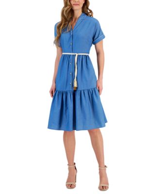 Tahari ASL - Women's Rope-Belt Short-Sleeve Shirtdress