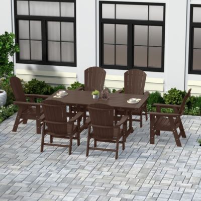 7 Piece Outdoor Patio Dining Table and Adirondack Armchair Set