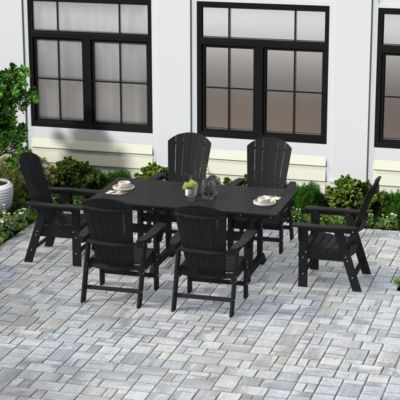 7 Piece Outdoor Patio Dining Table and Adirondack Armchair Set